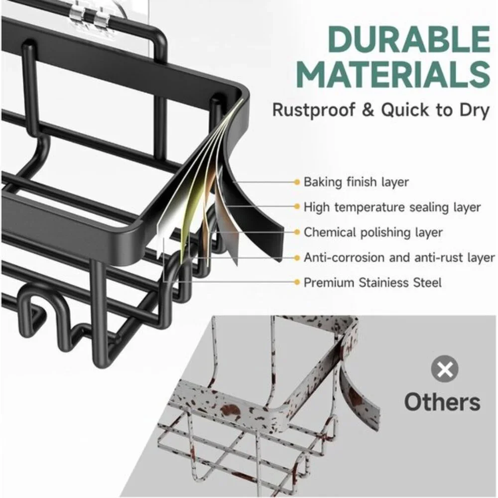 New Stainless Steel Shower Caddy 6-Pack, Rustproof Adhesive Shelves, No Drilling